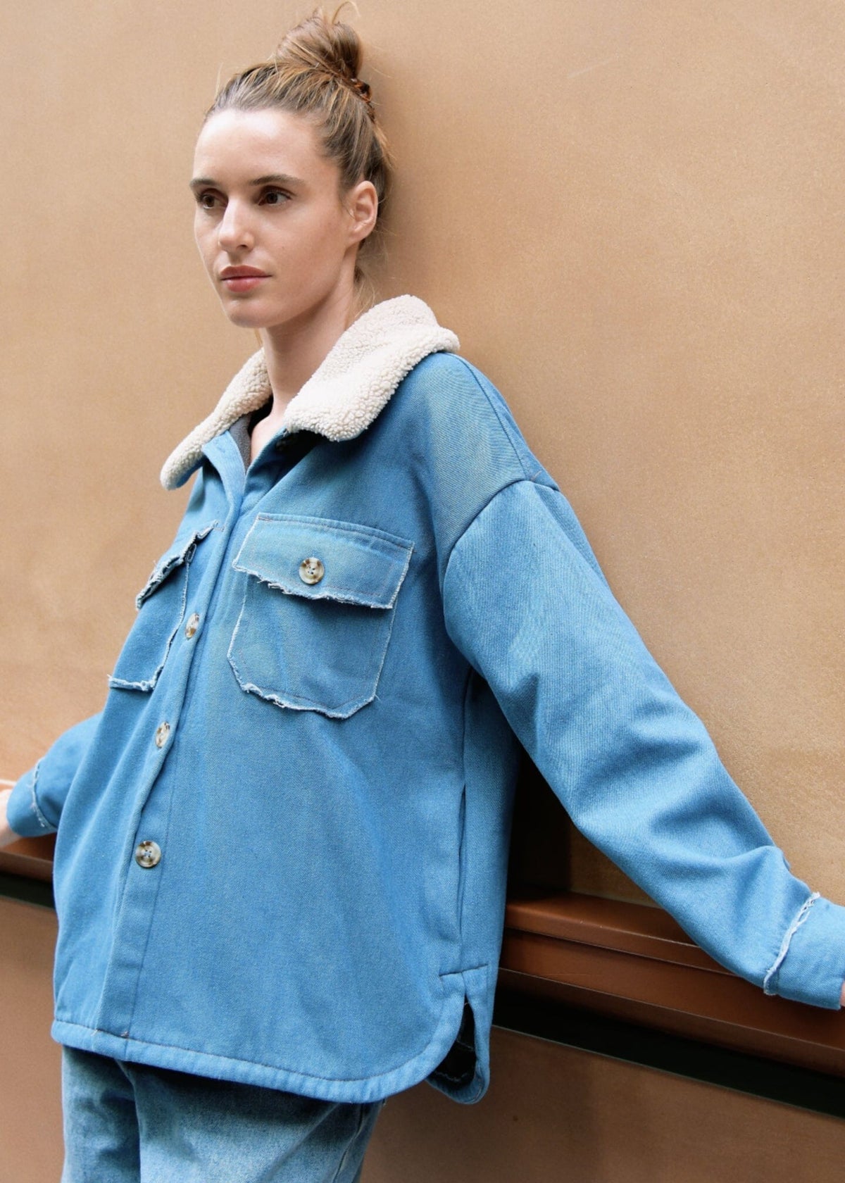 WORTHIER THE LABEL Denim Fleece Lined Jacket - Light Denim JACKET - Zabecca Living