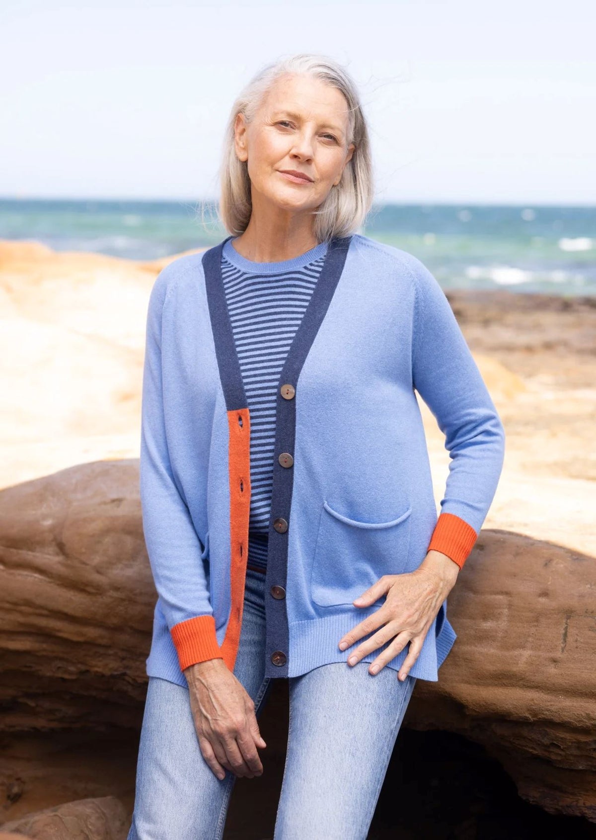 ZAKET & PLOVER College Cardi - Chambray Combo CARDIGAN - Zabecca Living