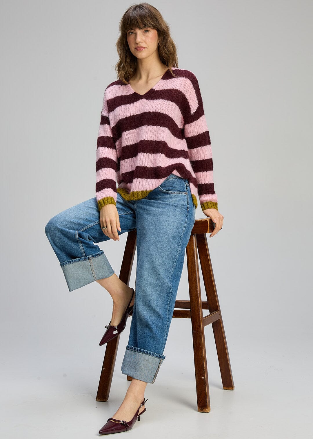 ZAKET &amp; PLOVER Cozy Kid Stripe V - Sugar Plum Jumpers + Knitwear - Zabecca Living