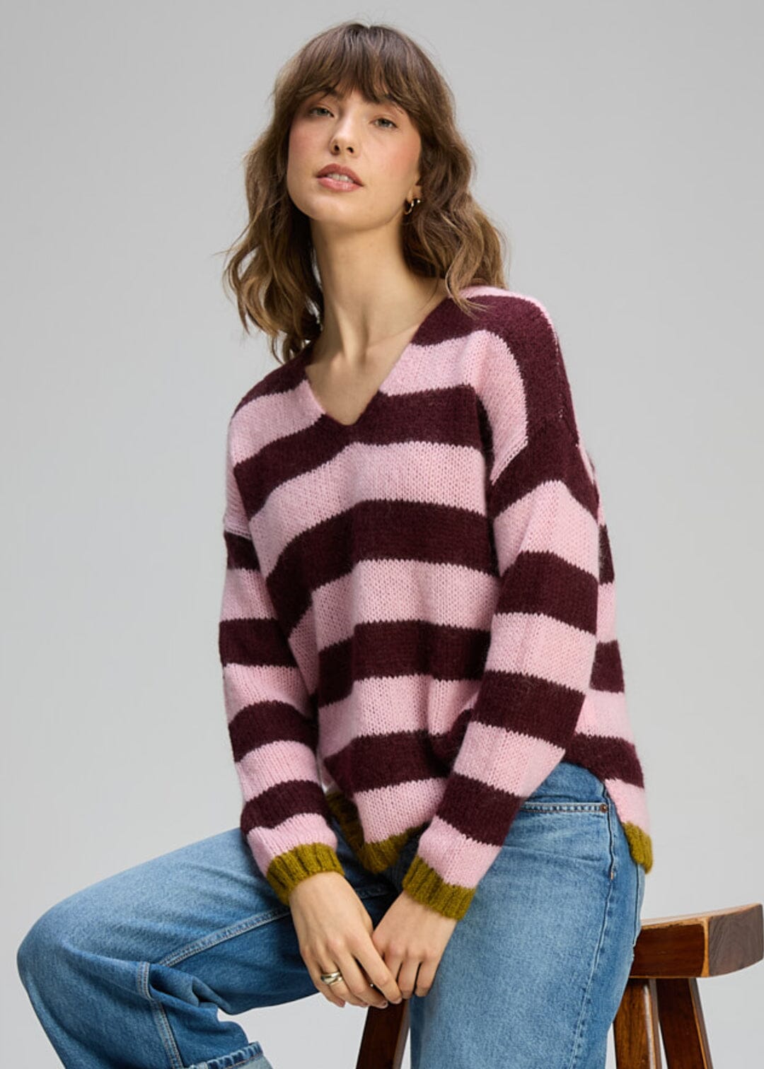 ZAKET &amp; PLOVER Cozy Kid Stripe V - Sugar Plum Jumpers + Knitwear - Zabecca Living