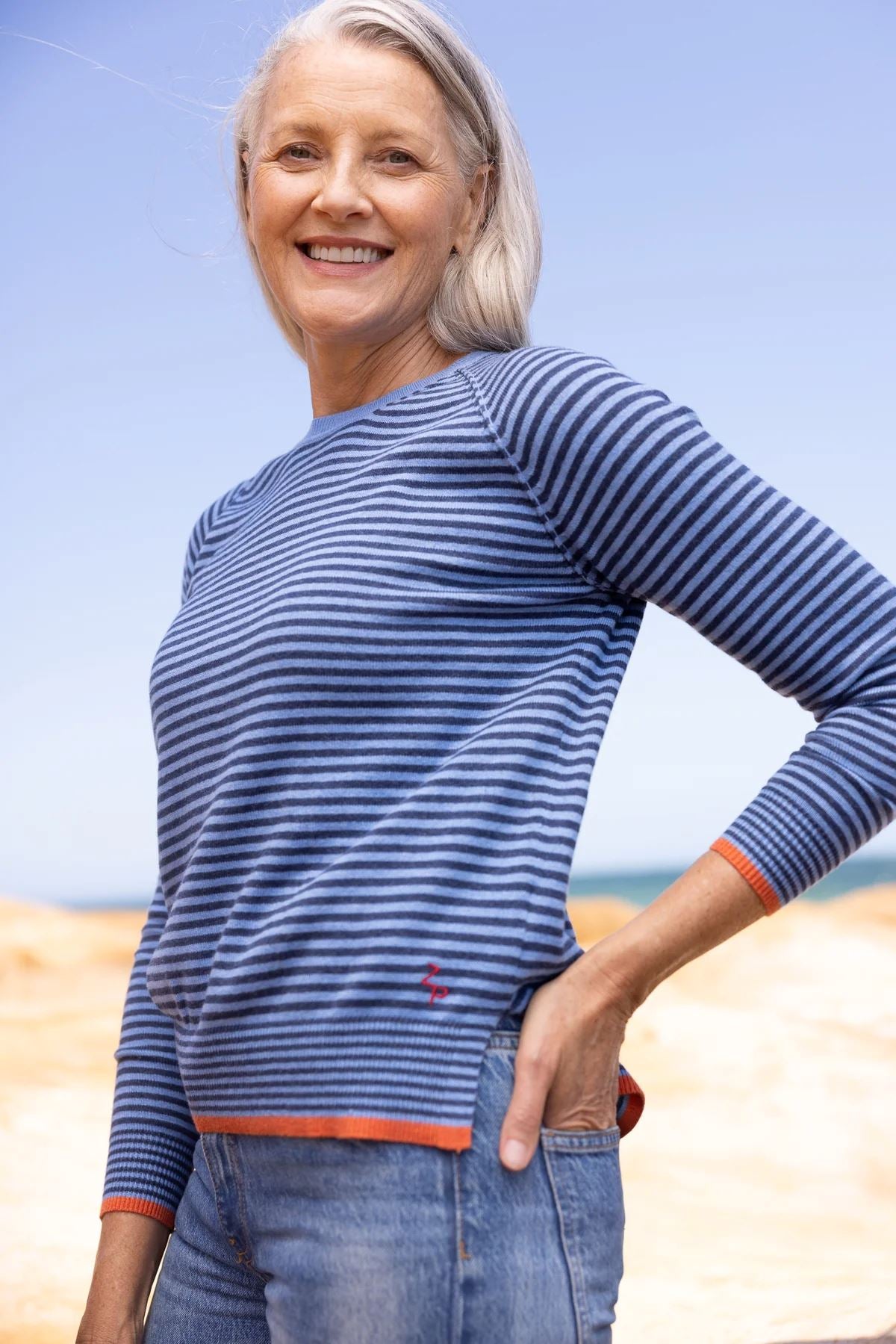 ZAKET & PLOVER Essential Stripe Crew - Chambray Combo Jumpers + Knitwear - Zabecca Living