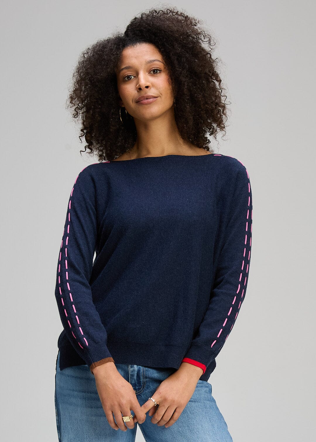 ZAKET & PLOVER Threaded Sleeve Jumper - Dark Denim Jumpers + Knitwear - Zabecca Living
