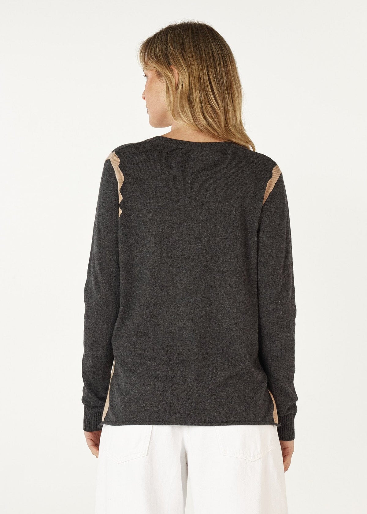 ZAKET &amp; PLOVER Zest Intarsia V Jumper - Charcoal Jumpers + Knitwear - Zabecca Living