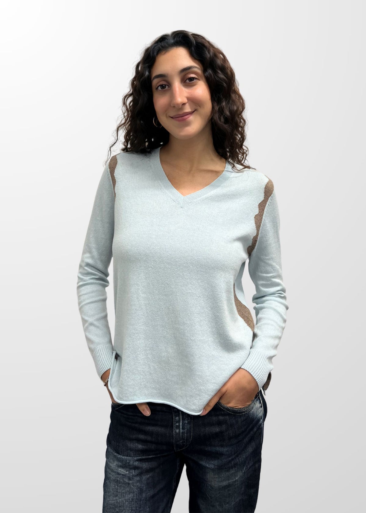 ZAKET & PLOVER Zest Intarsia V Jumper - Sea Jumpers + Knitwear - Zabecca Living