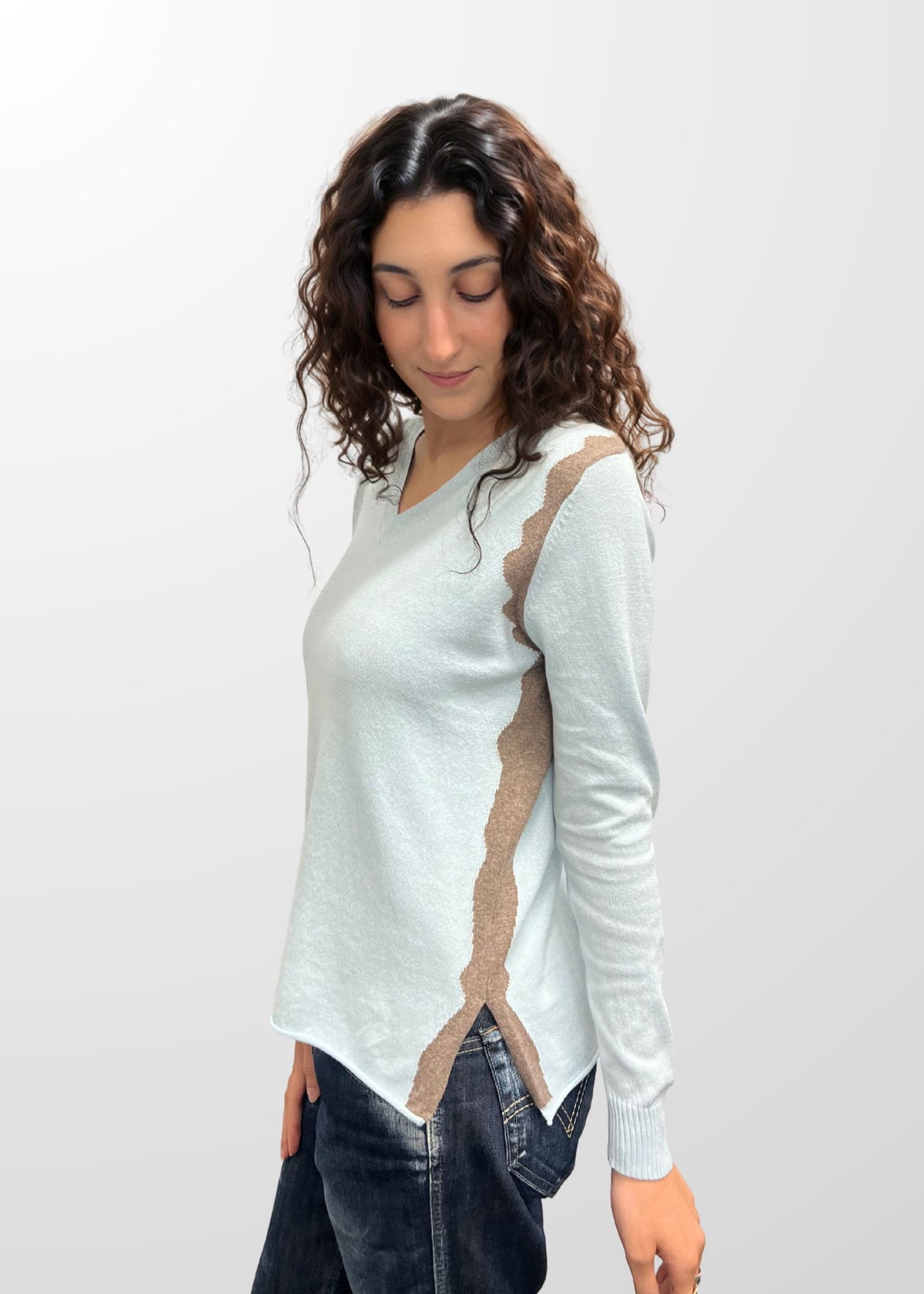 ZAKET & PLOVER Zest Intarsia V Jumper - Sea Jumpers + Knitwear - Zabecca Living