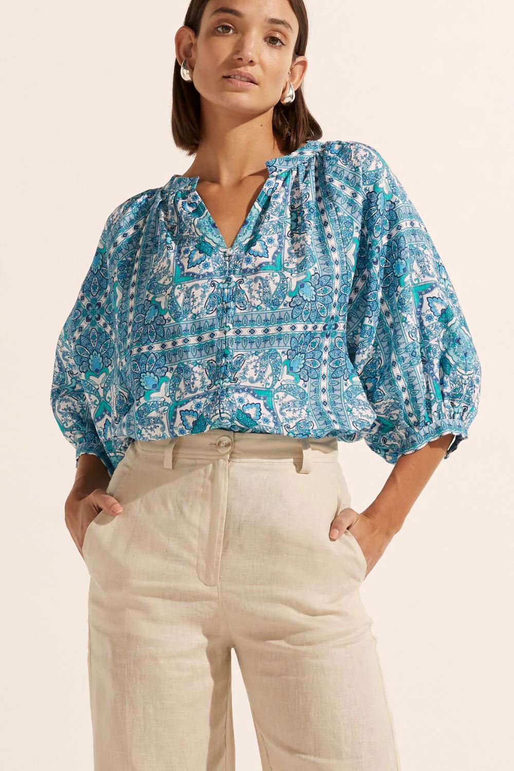 ZOE KRATZMANN Hanker Top - Sapphire Tile Shirts &amp; Blouses - Zabecca Living