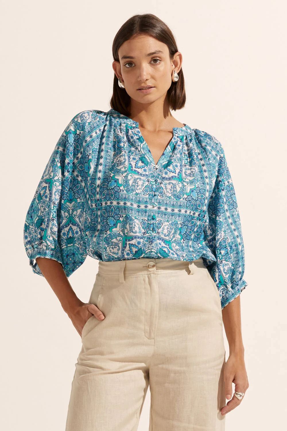 ZOE KRATZMANN Hanker Top - Sapphire Tile Shirts &amp; Blouses - Zabecca Living