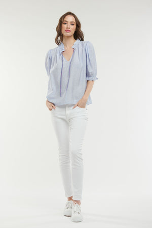 365 DAYS Mini Check Lily Top - Sky Blue Shirts & Blouses - Zabecca Living