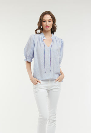 365 DAYS Mini Check Lily Top - Sky Blue Shirts & Blouses - Zabecca Living