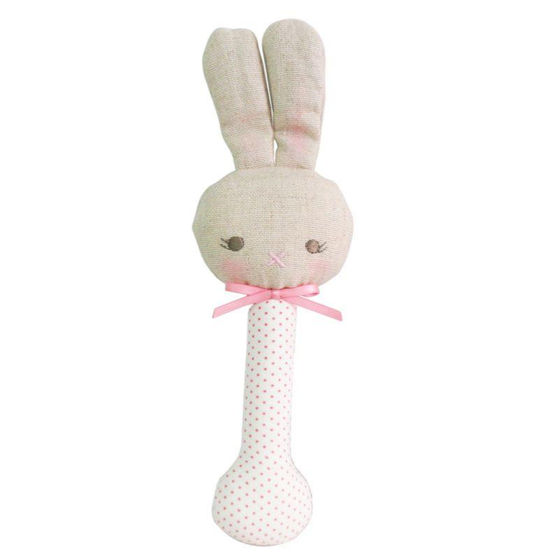 ALIMROSE Bunny Stick Rattle - Ivory with Pink Spot BABY (0-12 Mths) - Zabecca Living