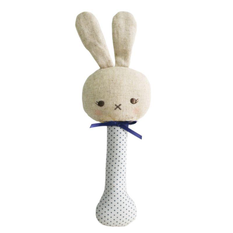 ALIMROSE Bunny Stick Rattle - Navy Spot BABY (0-12 Mths) - Zabecca Living