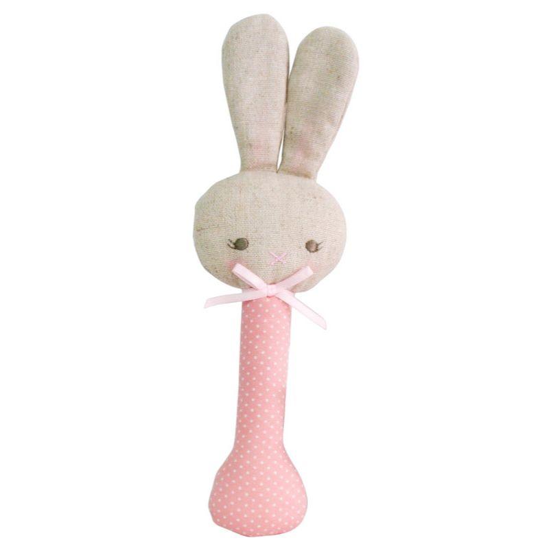 ALIMROSE Bunny Stick Rattle - Pink with White Spot BABY (0-12 Mths) - Zabecca Living