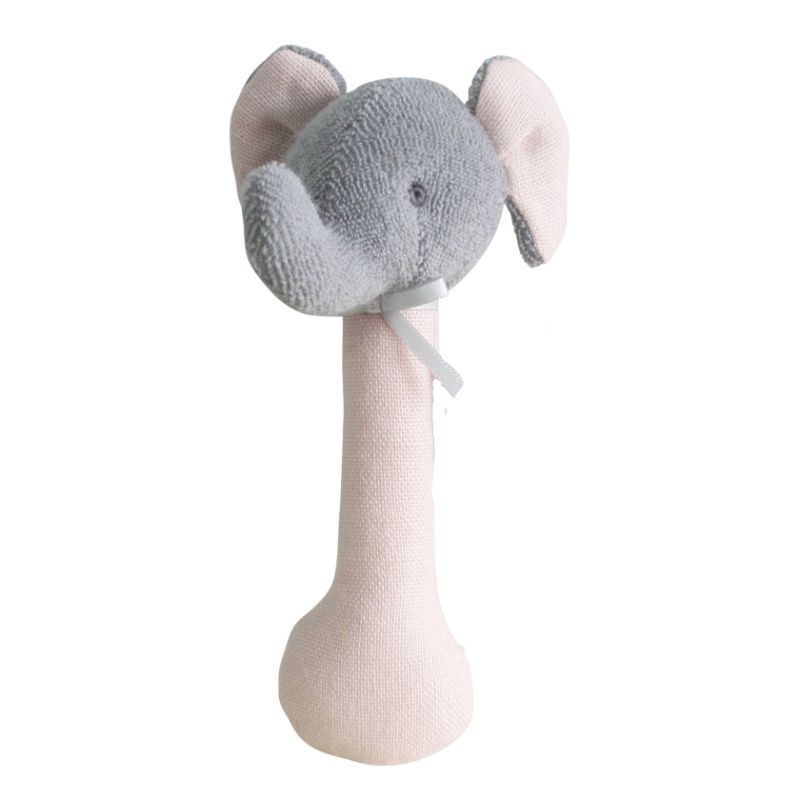 ALIMROSE Elephant Stick Rattle - Linen Pink BABY (0-12 Mths) - Zabecca Living
