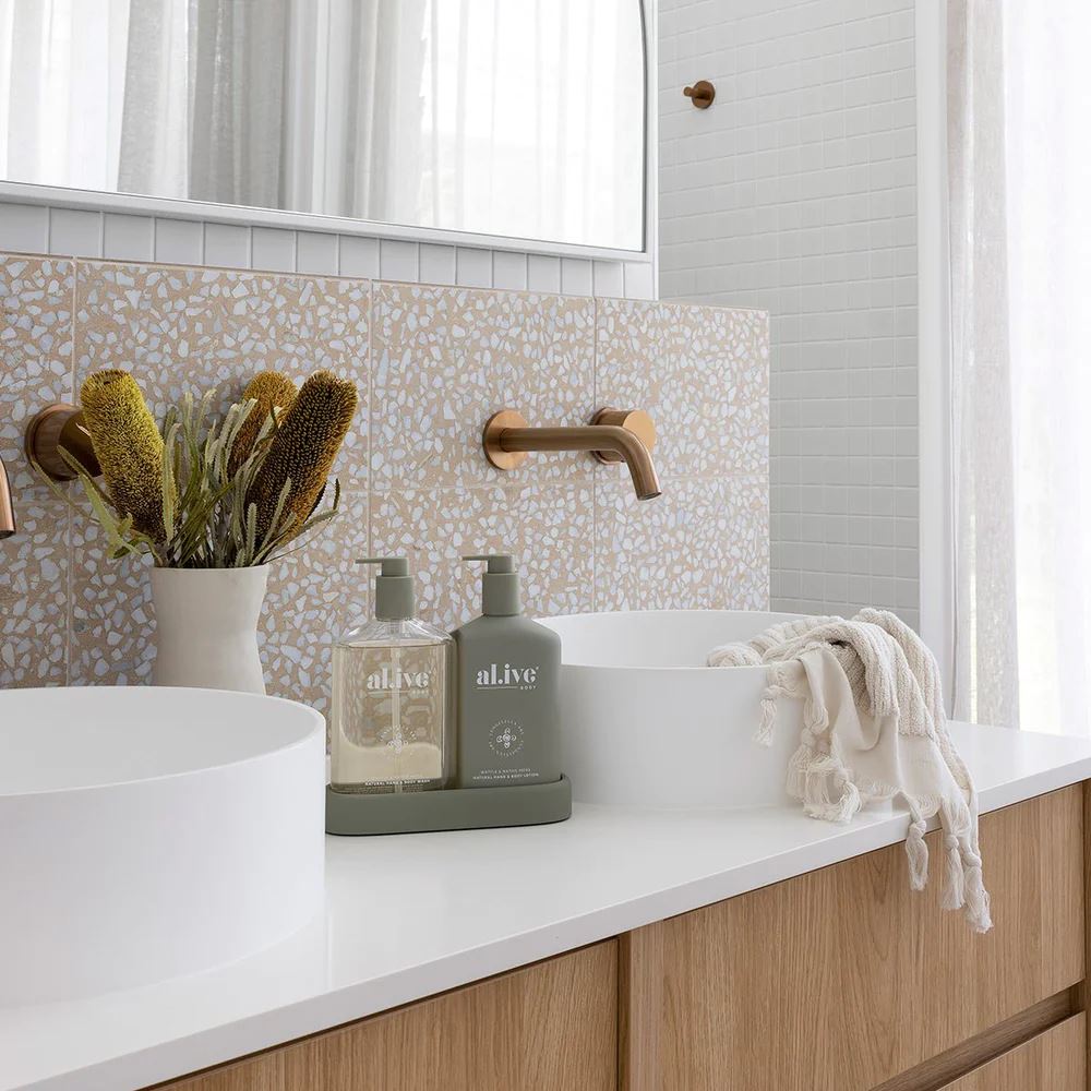 AL.IVE BODY Cungelella Art Wash and Lotion Duo + Tray - Wattle & Native Moss HAND AND BODY WASH - Zabecca Living