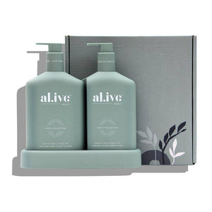 AL.IVE BODY Wash and Lotion Duo + Tray - Kaffir Lime and Green Tea HAND AND BODY WASH - Zabecca Living
