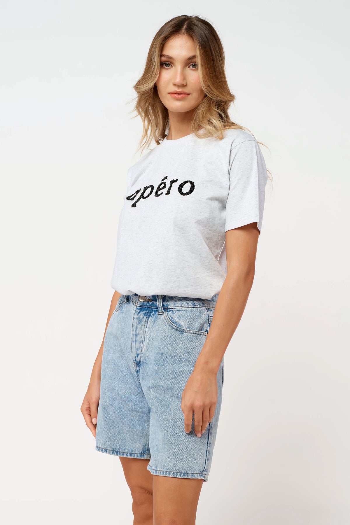 APERO Beaded Tee - Grey Marle / Black Tee - Zabecca Living