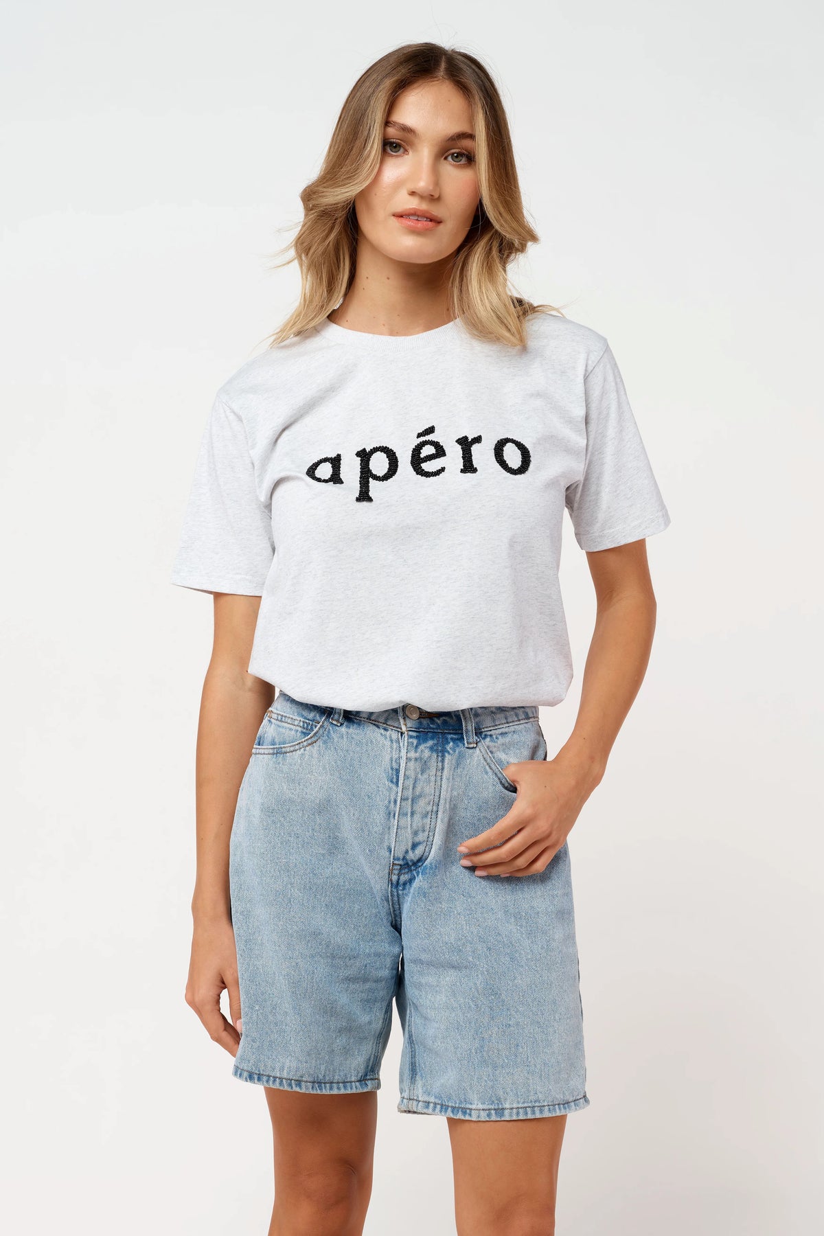 APERO Beaded Tee - Grey Marle / Black Tee - Zabecca Living