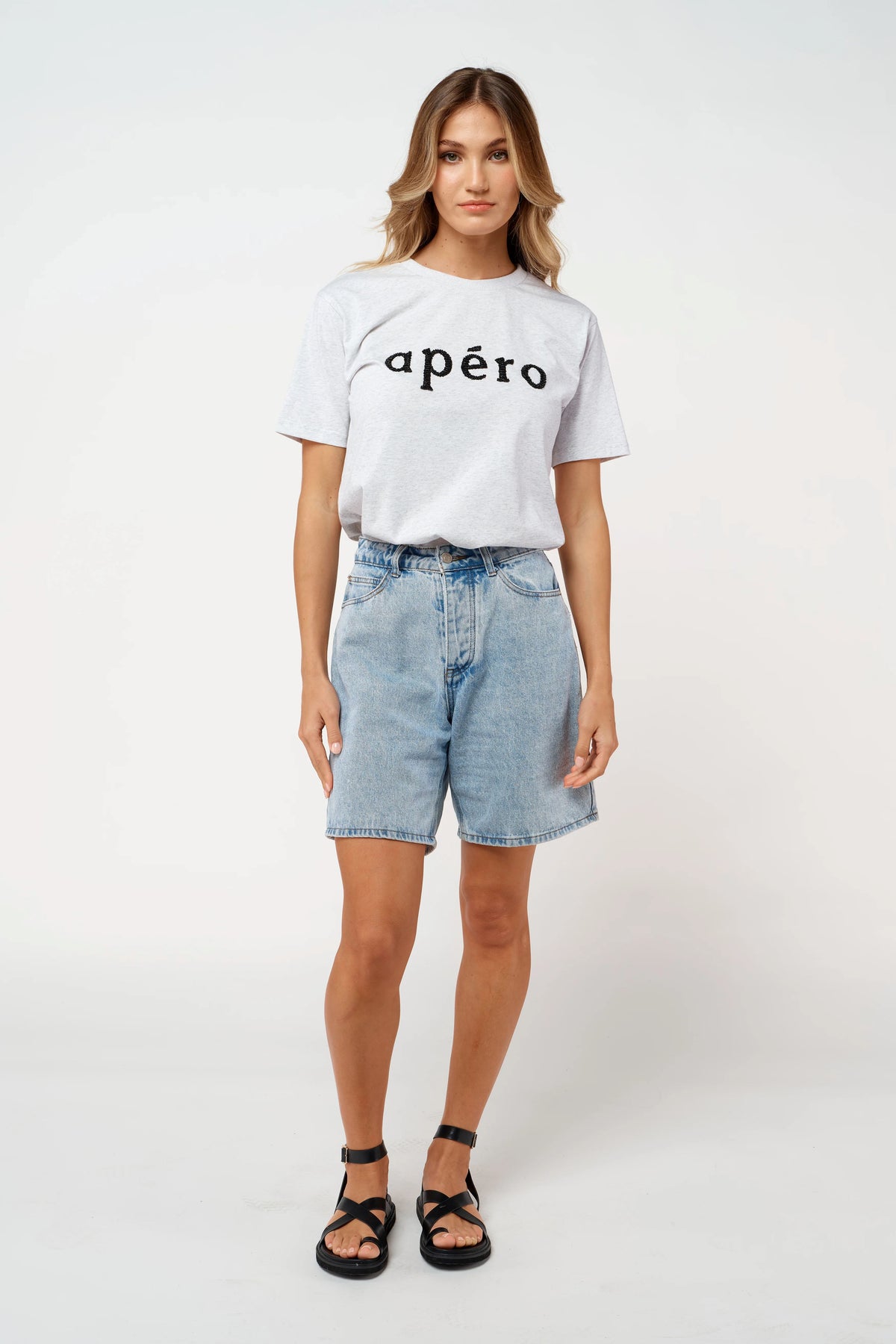 APERO Beaded Tee - Grey Marle / Black Tee - Zabecca Living