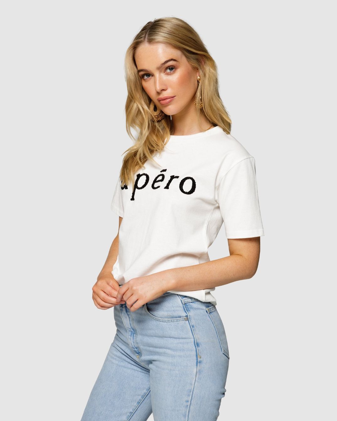 APERO Beaded Tee - Off White/Black Beads Tees - Zabecca Living