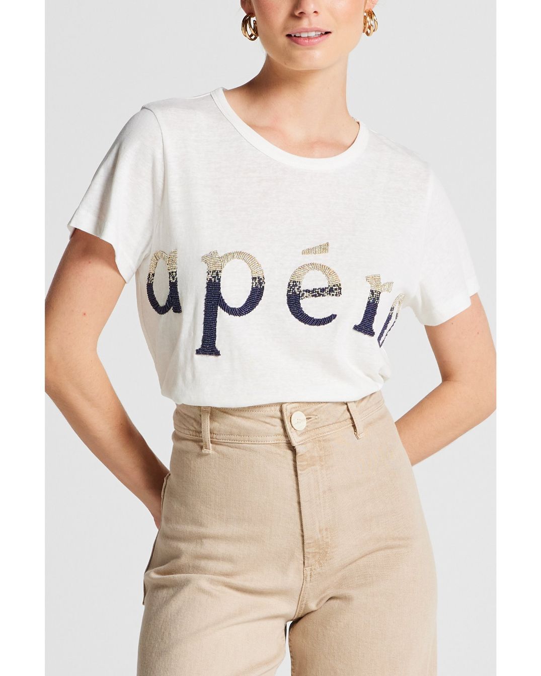 APERO Evolution Beaded Femme Tee - White Tees - Zabecca Living