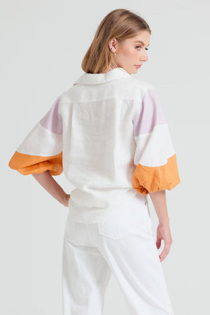 APERO Loli Linen Button Up Shirt - White / Orange / Lilac Shirts & Blouses - Zabecca Living