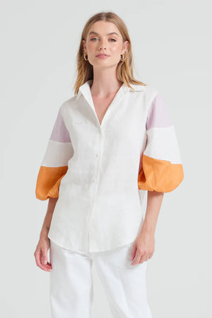 APERO Loli Linen Button Up Shirt - White / Orange / Lilac Shirts & Blouses - Zabecca Living