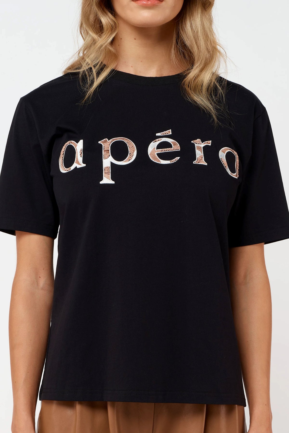 APERO Maeve Embroidered Tee - Black / Multi Tee - Zabecca Living