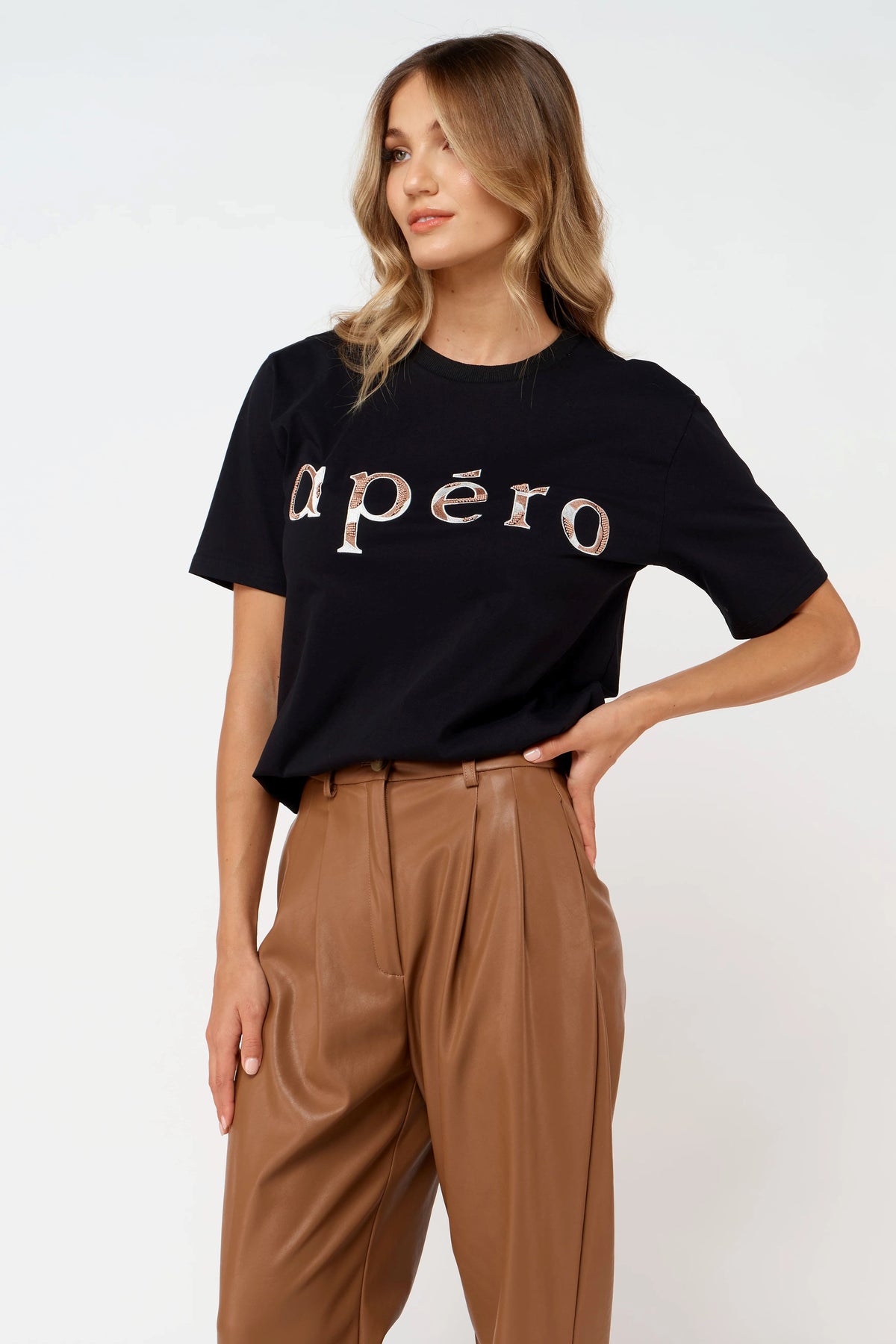 APERO Maeve Embroidered Tee - Black / Multi Tee - Zabecca Living