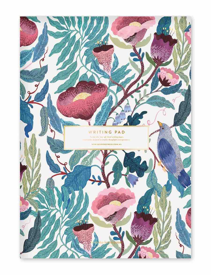 BESPOKE LETTERPRESS Blomstra A4 Writing Pad - Bird Twig Notebooks - Zabecca Living