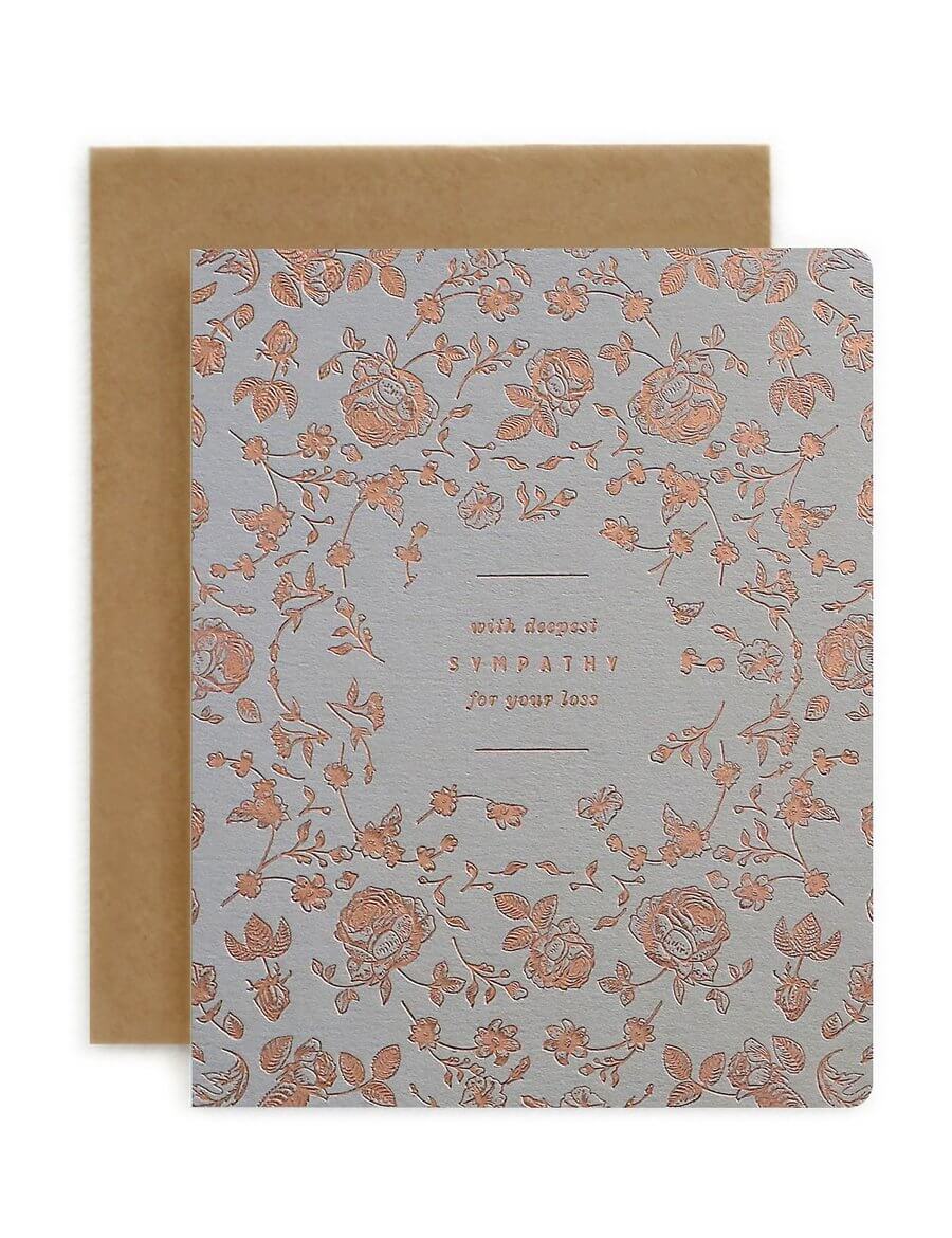 BESPOKE LETTERPRESS - Botanical With Sympathy Sympathy Card - Zabecca Living