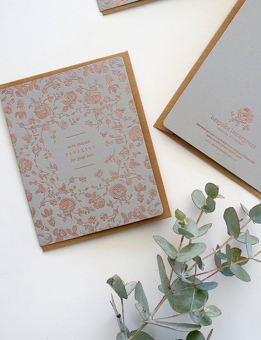 BESPOKE LETTERPRESS - Botanical With Sympathy Sympathy Card - Zabecca Living