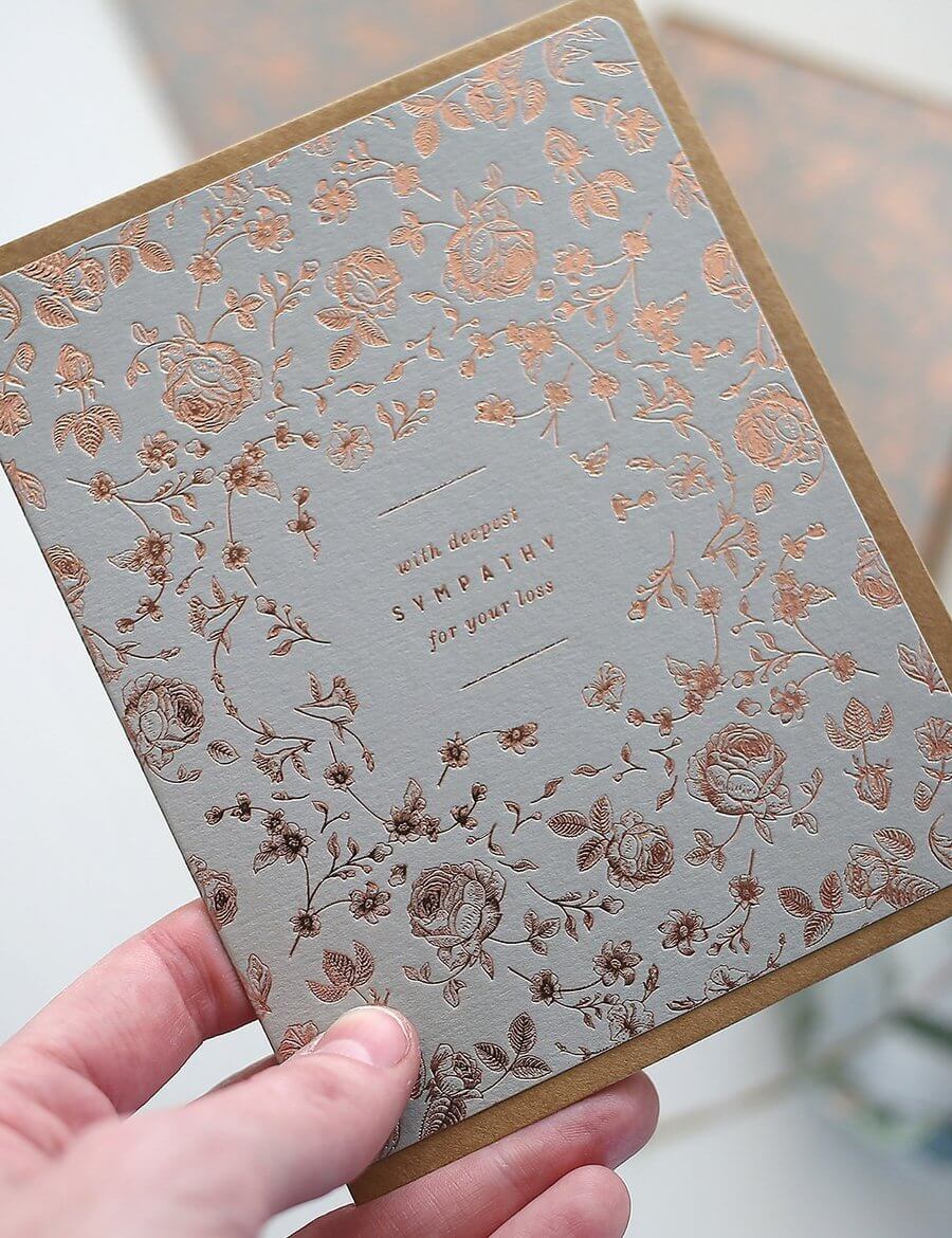 BESPOKE LETTERPRESS - Botanical With Sympathy Sympathy Card - Zabecca Living