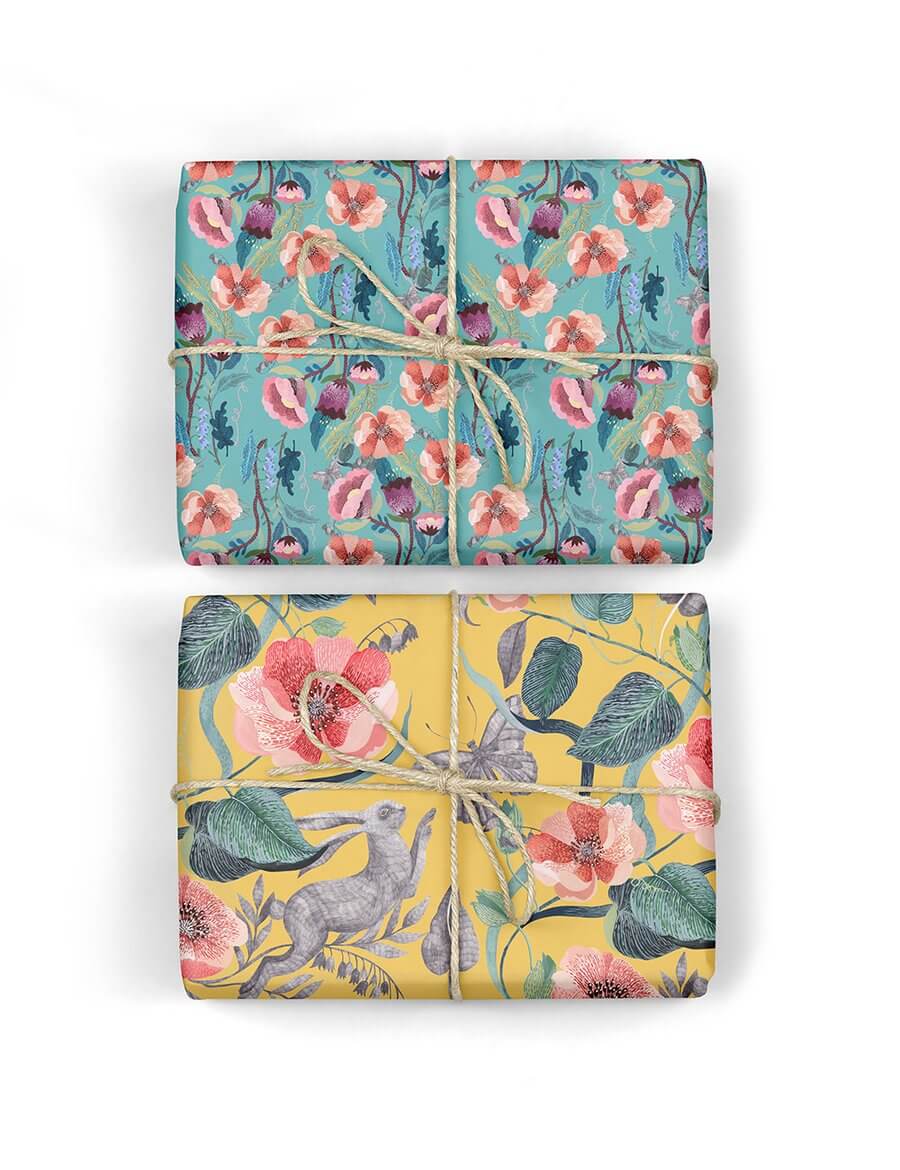 BESPOKE LETTERPRESS Double Sided Gift Wrap - Hare - Butterfly Gift Wrap - Zabecca Living