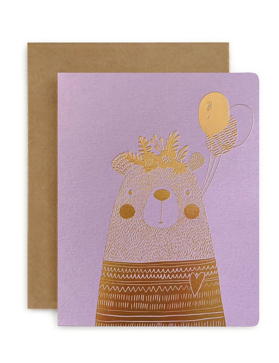 BESPOKE LETTERPRESS - Girl Bear Baby Card - Zabecca Living