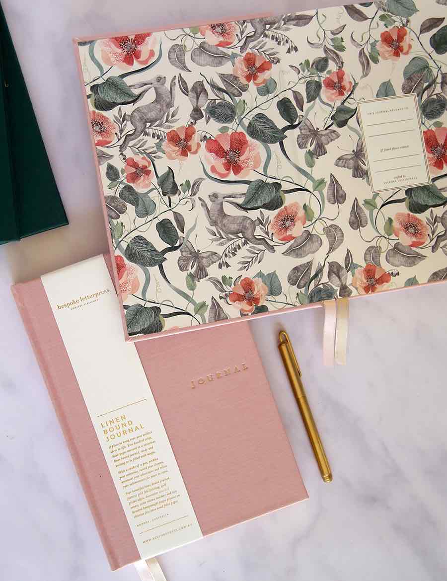 BESPOKE LETTERPRESS Linen Bound Journal - Blush Notebooks - Zabecca Living