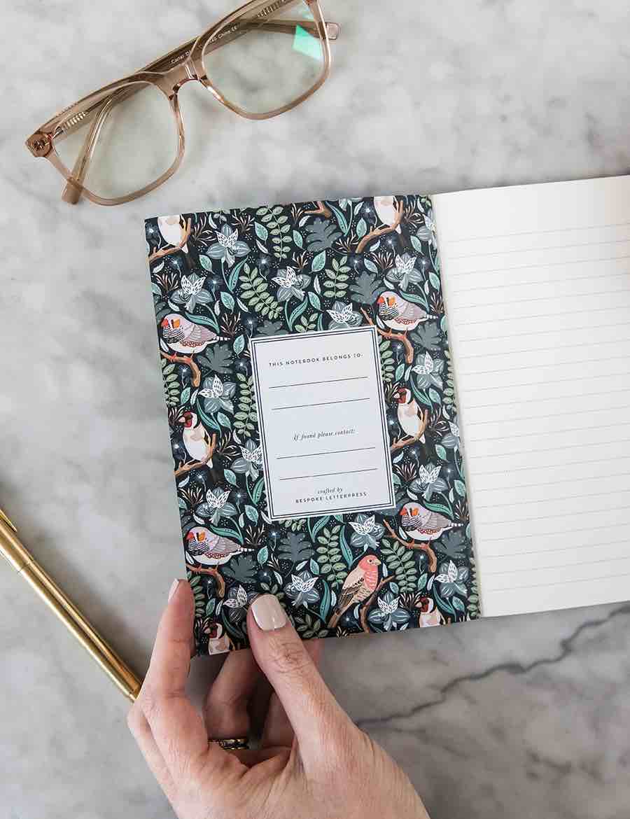 BESPOKE LETTERPRESS Pocket Notebook Finches - Lined Notebooks - Zabecca Living