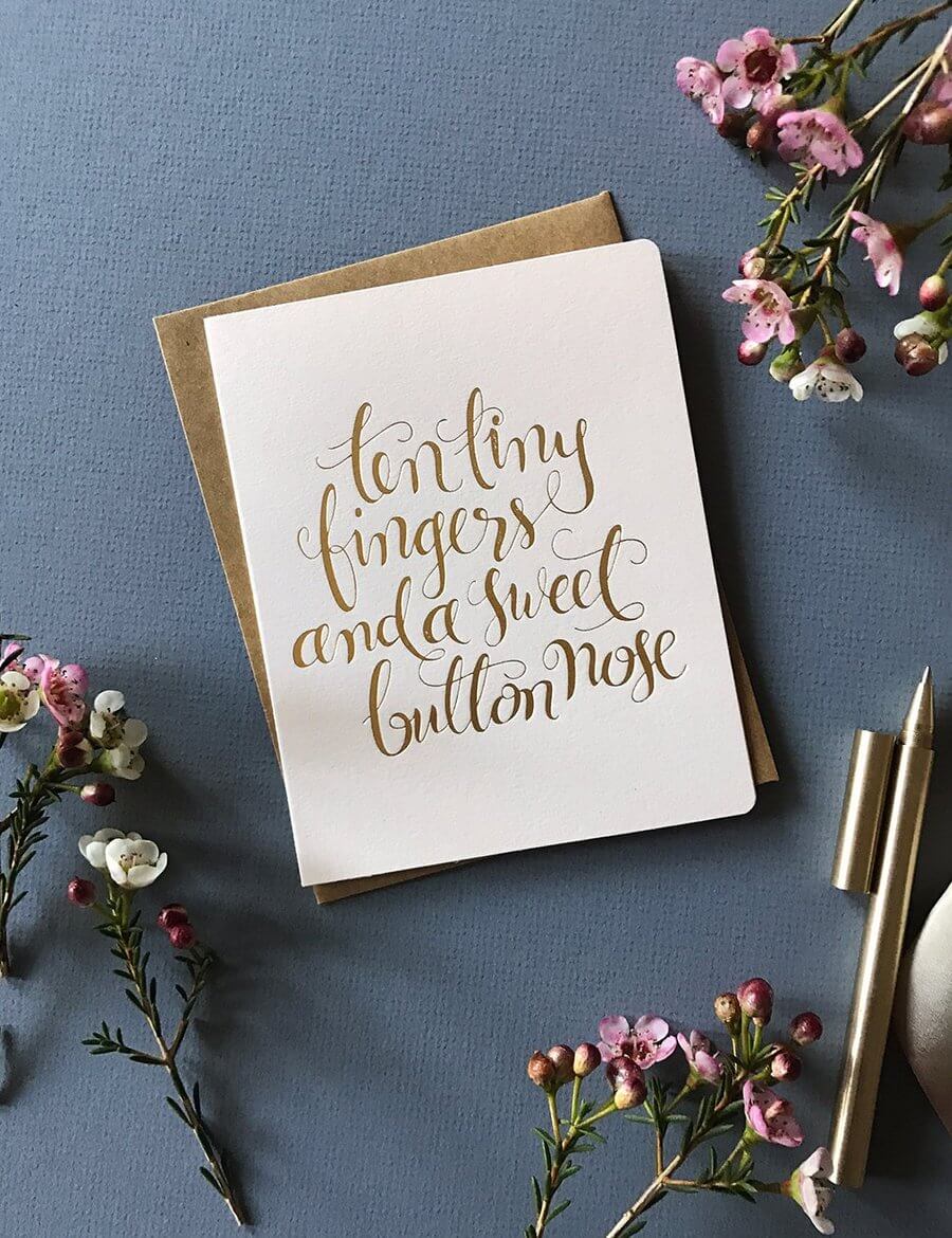 BESPOKE LETTERPRESS Ten Tiny Fingers - Blush Baby Card - Zabecca Living