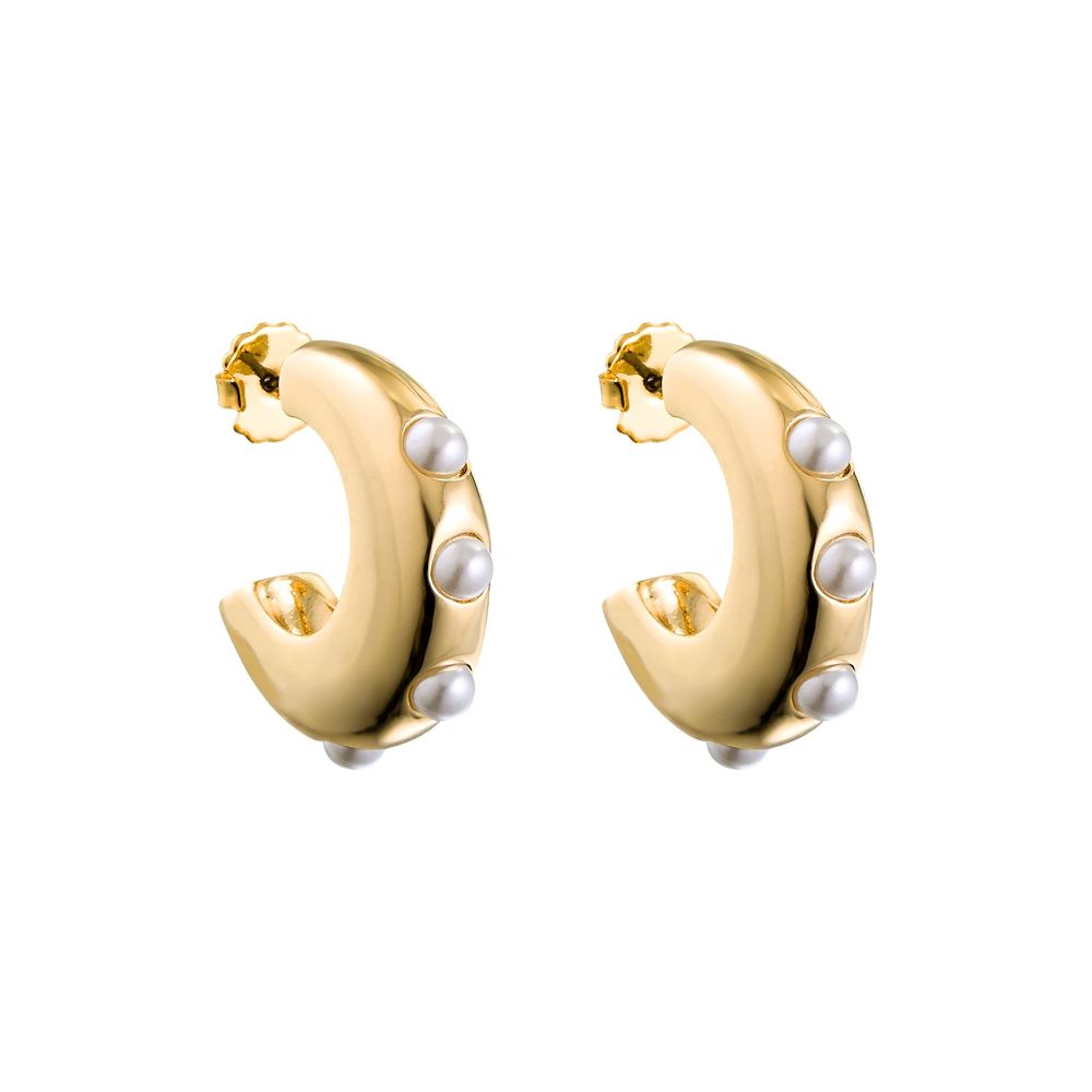 BLING BAR Candita Hoops - Gold Pearl Earrings - Zabecca Living