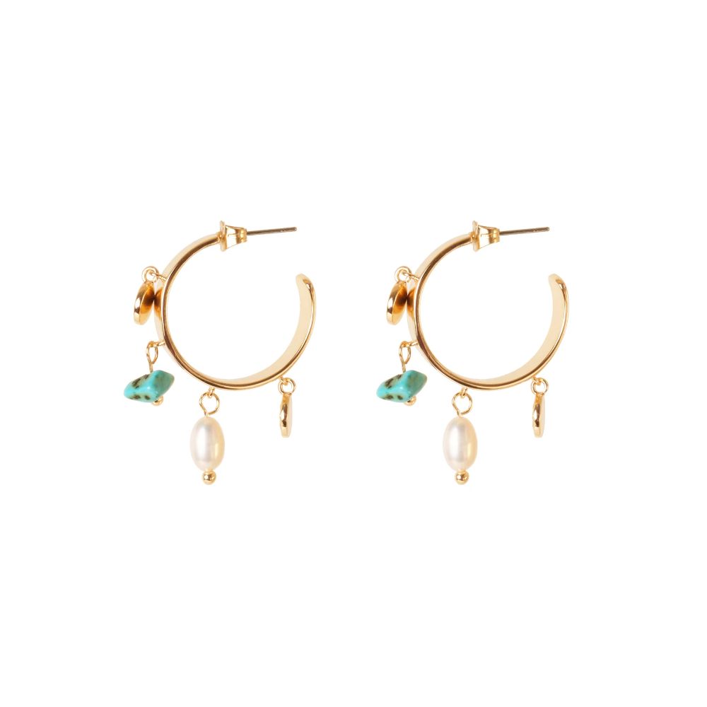 BLING BAR Fiore Mini Hoops With Stone & Pearls - Gold Earrings - Zabecca Living