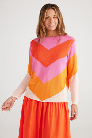 BRAVE AND TRUE Petra Stripe Knit - Red Orange & Pink Jumpers + Knitwear - Zabecca Living