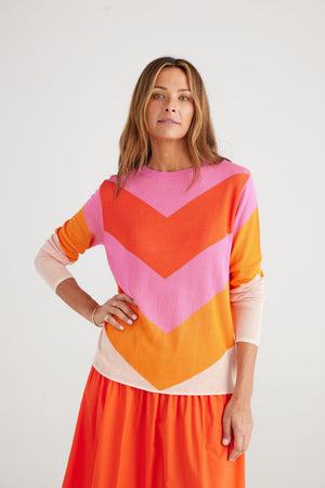 BRAVE AND TRUE Petra Stripe Knit - Red Orange & Pink Jumpers + Knitwear - Zabecca Living