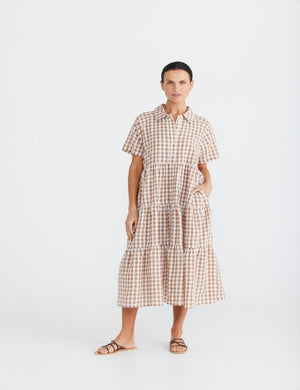 BRAVE AND TRUE Rosa Dress - Toffee Gingham DRESS - Zabecca Living