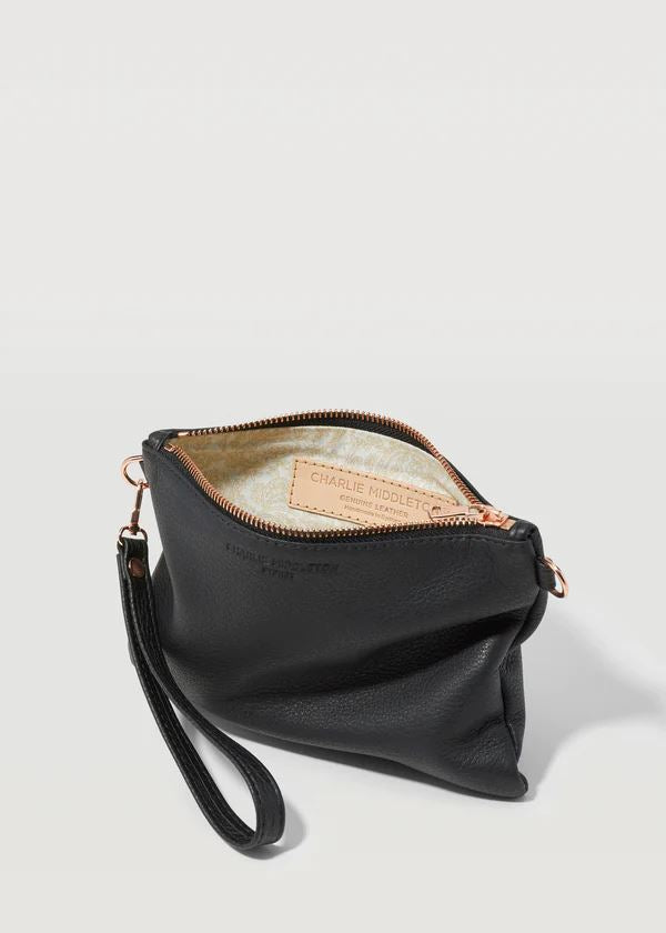 CHARLIE MIDDLETON Black Nappa Essential Crossbody - Gold HANDBAG - Zabecca Living