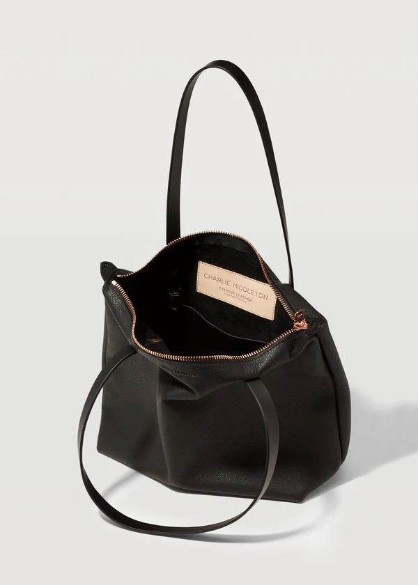 CHARLIE MIDDLETON Black Nappa Mini Bespoke Zippered Tote - Gold bag - Zabecca Living