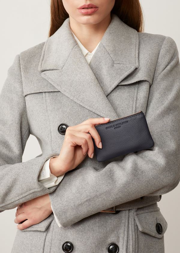 CHARLIE MIDDLETON Navy Nappa Coin Purse - Silver Purse - Zabecca Living