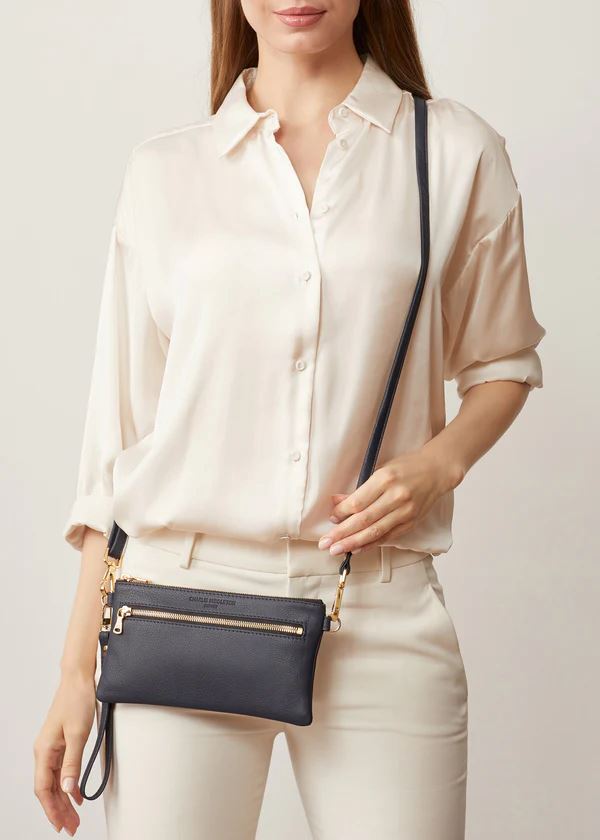 CHARLIE MIDDLETON Navy Nappa Mini Dual Zip Crossbody - Gold HANDBAG - Zabecca Living
