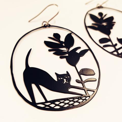 DENZ Pickles Cat Dangles - Black Earrings - Zabecca Living