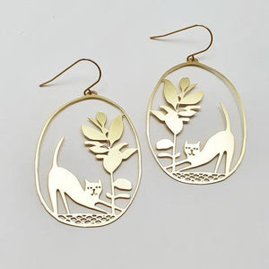 DENZ Pickles Cat Dangles - Gold Earrings - Zabecca Living