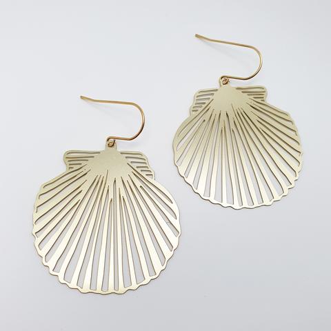DENZ Shell #1 Dangles - Gold Earrings - Zabecca Living
