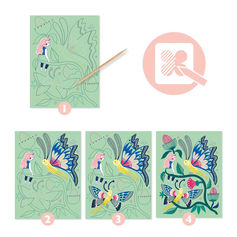 DJECO Fantasy Garden Scratch Cards PRE-SCHOOL (3-5 Yrs) - Zabecca Living